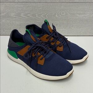 OluKai Navy and Brown Sneakers with Green Accents